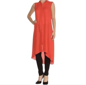 Vince Camuto High Low Red Orange Tunic Top Size L